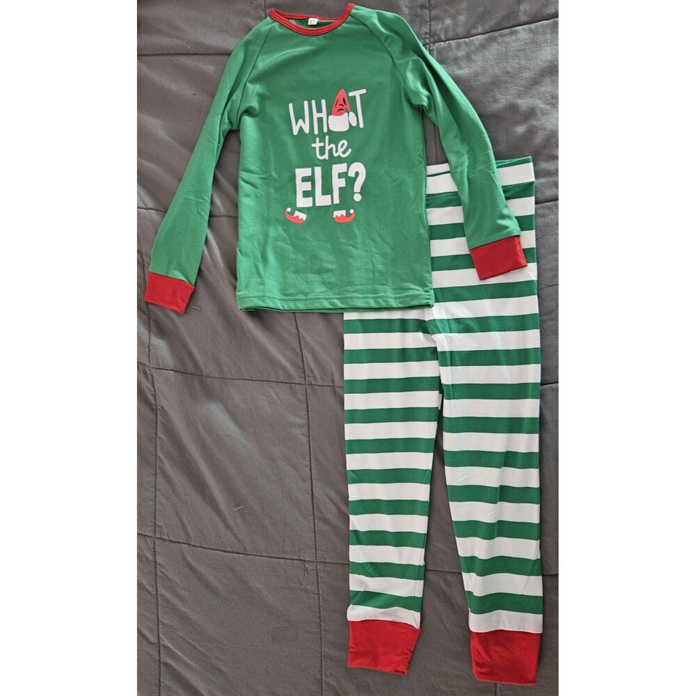 Kids Christmas Pajamas 2 PC Set Green, Red, and White - "What the Elf?" Size 3T